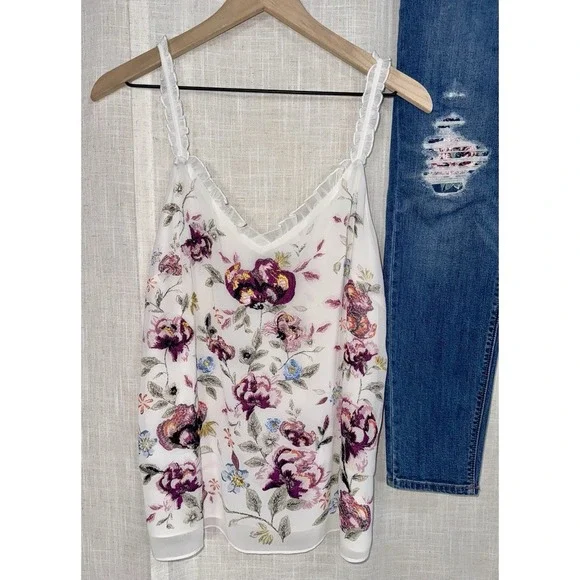 White House Black Market Outfit Jeans 6 Floral Embroidered Tank Top M Shirt - Picture 4 of 12